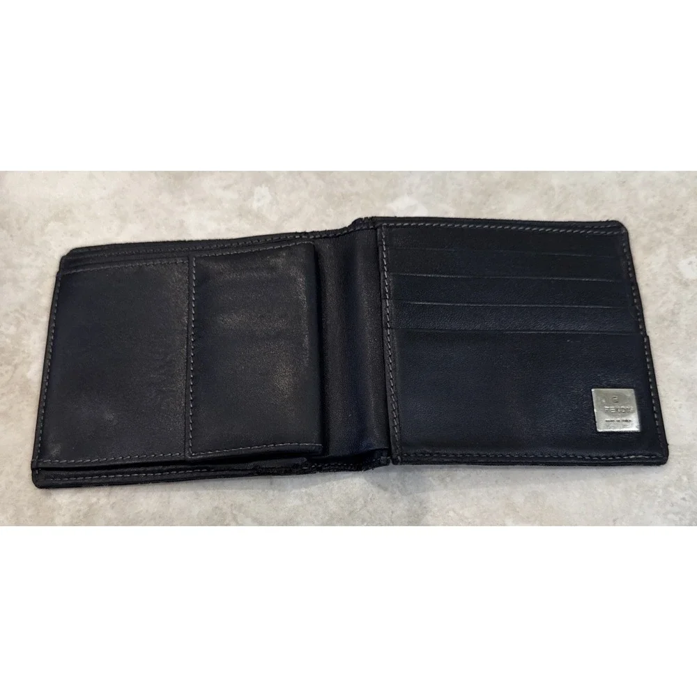 VTG Fendi Zucca‎ Monogram Bifold Logo Wallet Brown Canvas & Leather Italy *See
